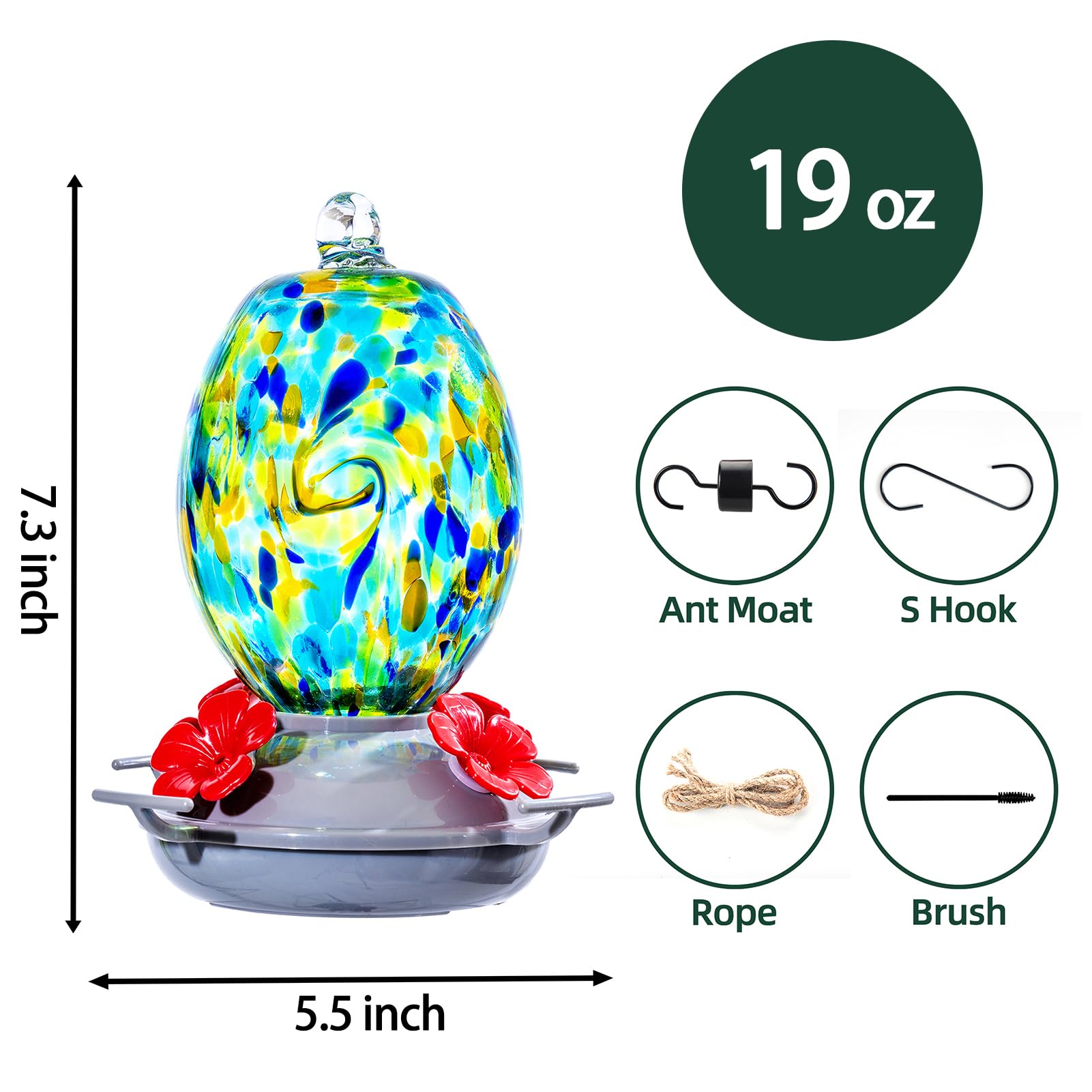 Muse Garden hanging feeder enhances outdoor space and attracts hummingbirds.