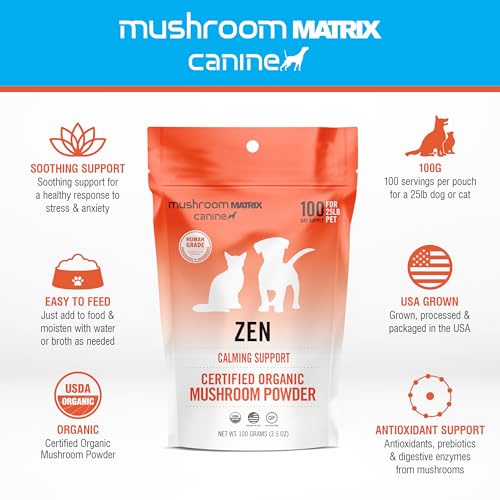 Mushroom Matrix Zen organic label highlights pure, whole-food mushroom powder.