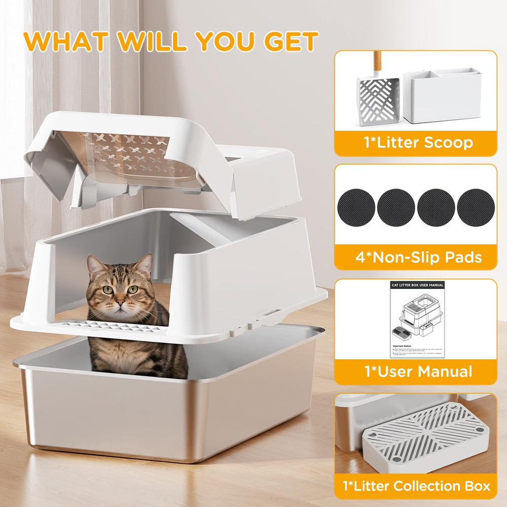 Mutrelenx 24 inch litter box spacious interior fits large cats.