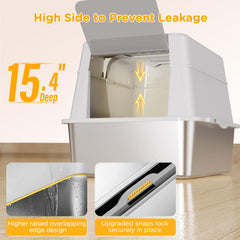 Mutrelenx stainless steel litter box side view demonstrates high sides reduce litter scatter.
