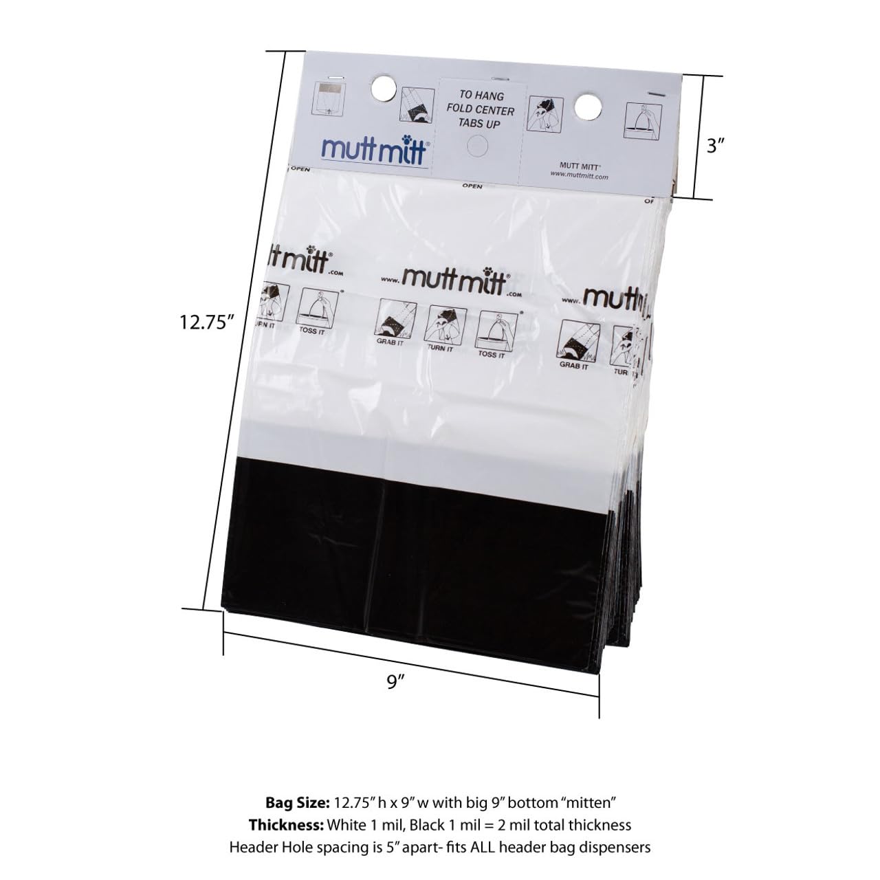 Mutt Mitt 2-Ply mitten dispenser header view—organized bags for on-the-go walks.