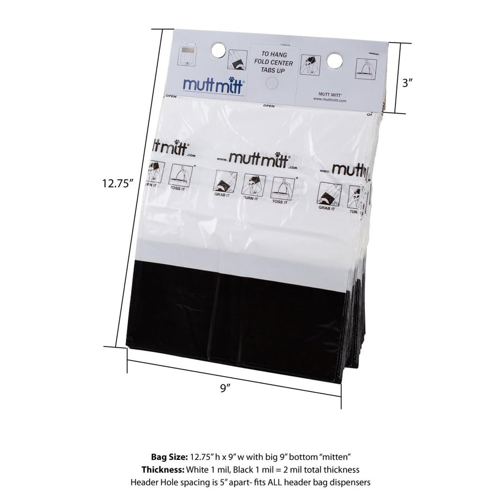 Mutt Mitt 2-Ply mitten dispenser header view—organized bags for on-the-go walks.