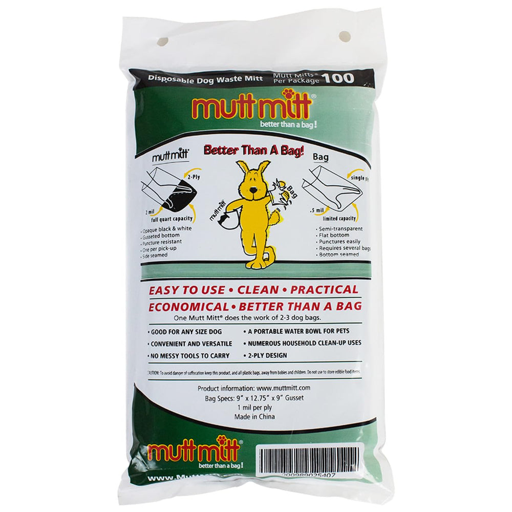Mutt Mitt 2 mil total thickness—1 mil white and 1 mil black for heavy-duty messes.