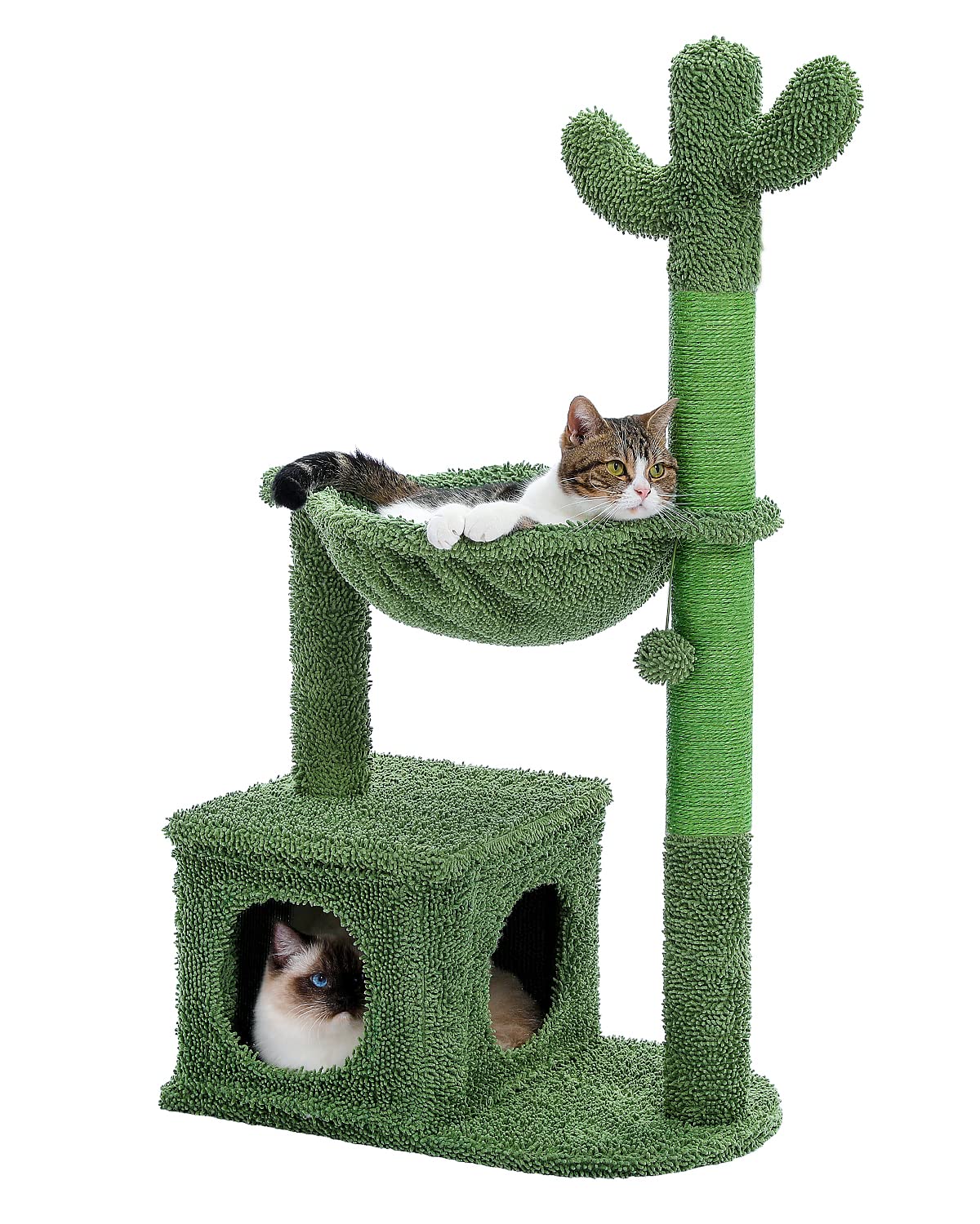 MUTTROS Cactus Cat Tree 40-inch cat tower with hammock offers cozy lounging for indoor cats.