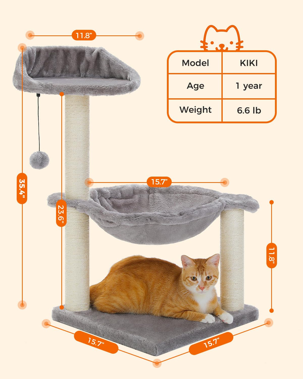 MUTTROS cat tree 28-inch top-perch bed offers a warm, padded retreat for daytime naps.