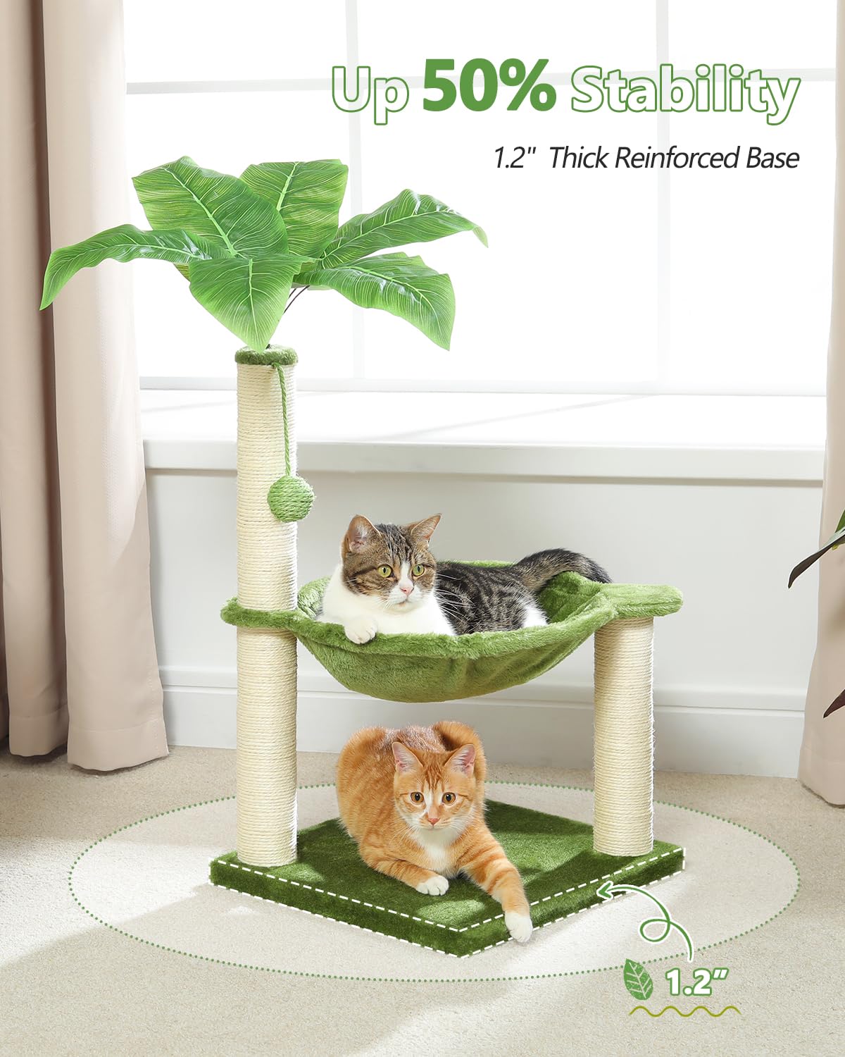 MUTTROS cat tree coconut leaves design—nature-inspired exploration surface.