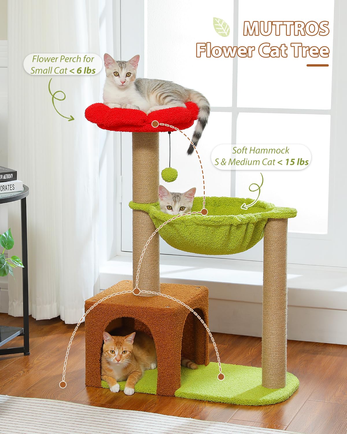 MUTTROS Flower Cat Tree sisal posts satisfy scratching instincts with durable wrapping