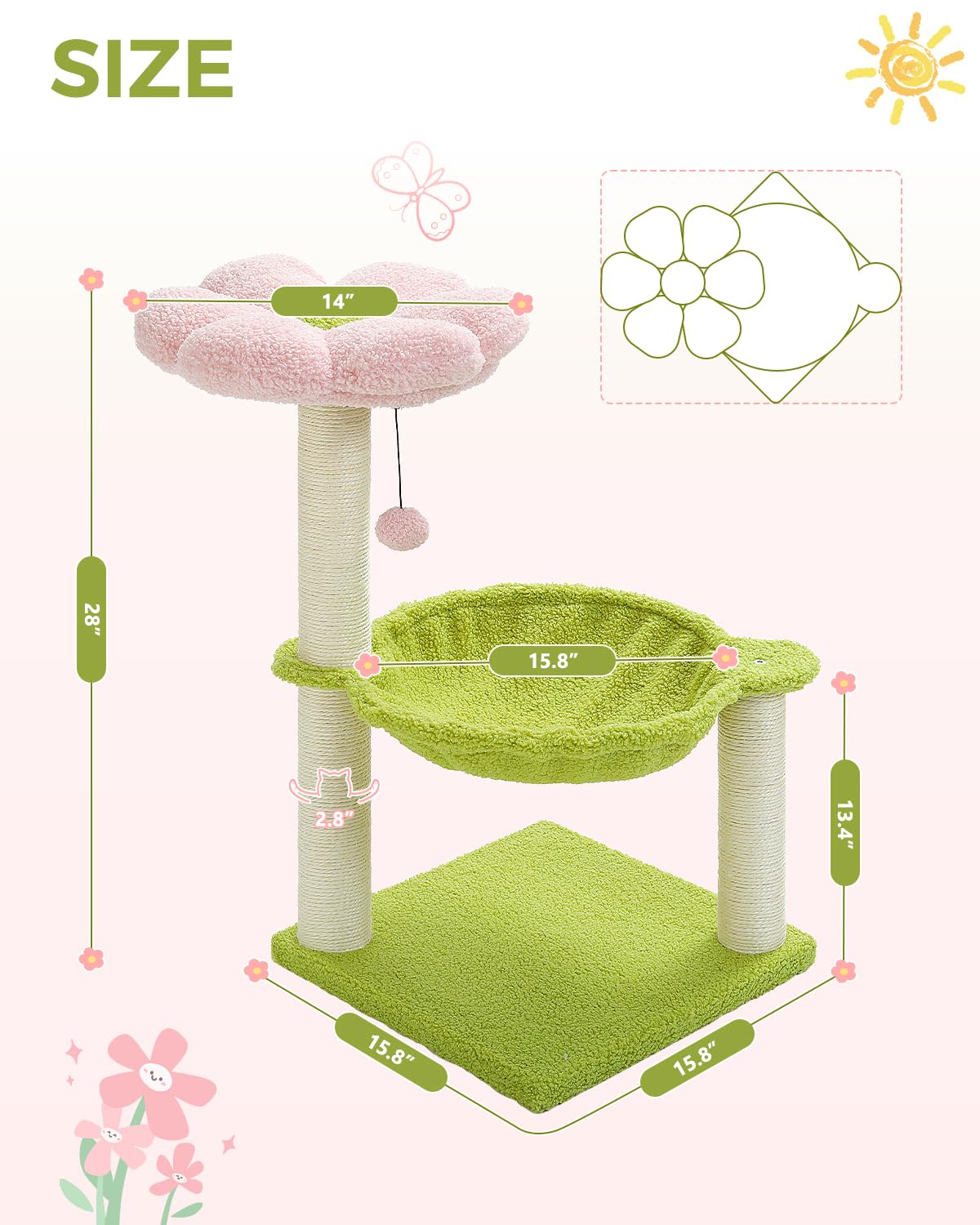 MUTTROS Flower Cat Tree sisal-posts support scratching.