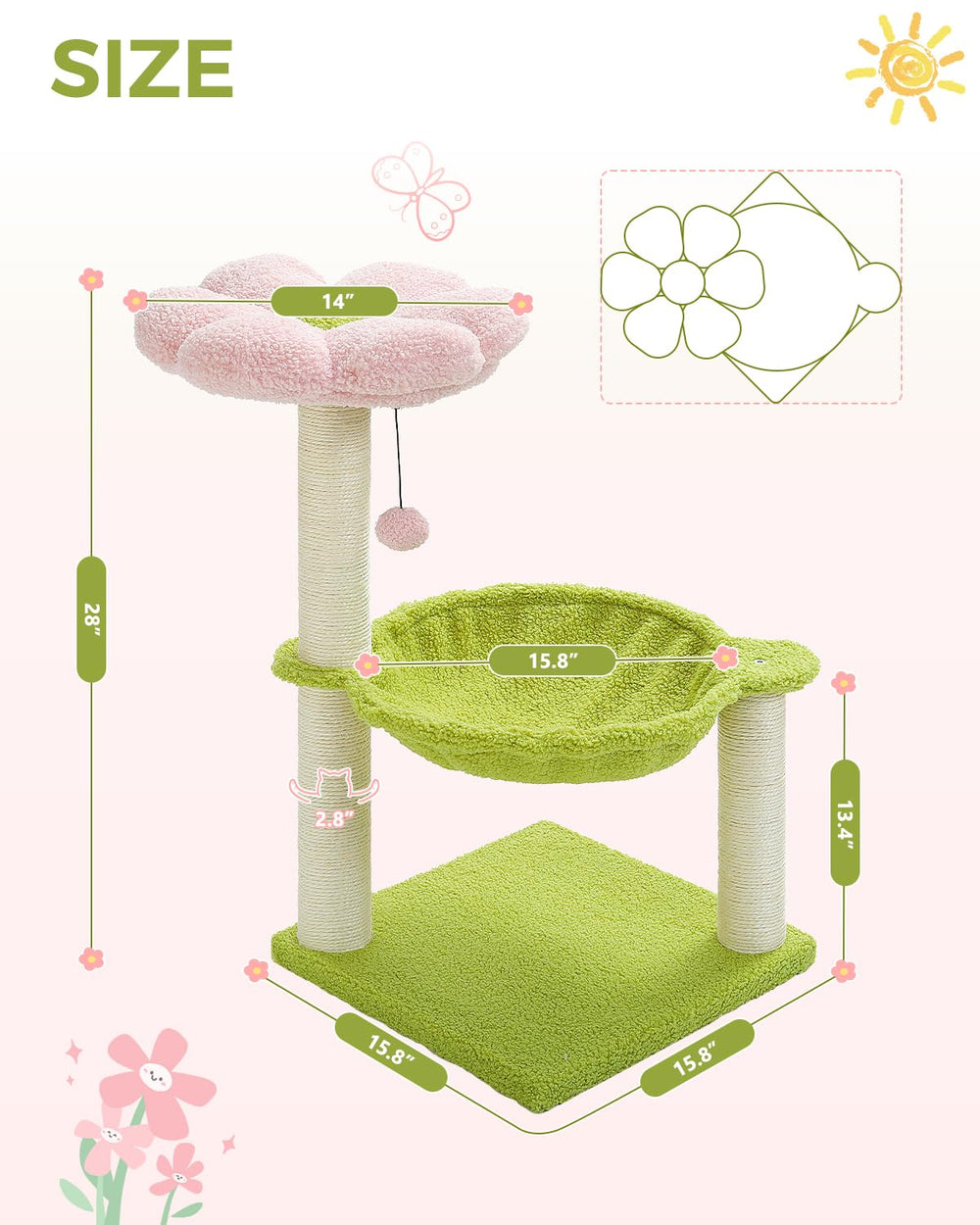 MUTTROS Flower Cat Tree sisal-posts support scratching.