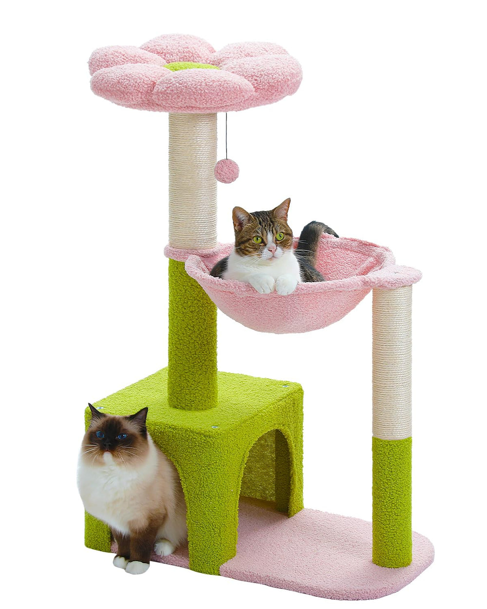 MUTTROS Flower Cat Tree top view with pink flower accents for playful lounging