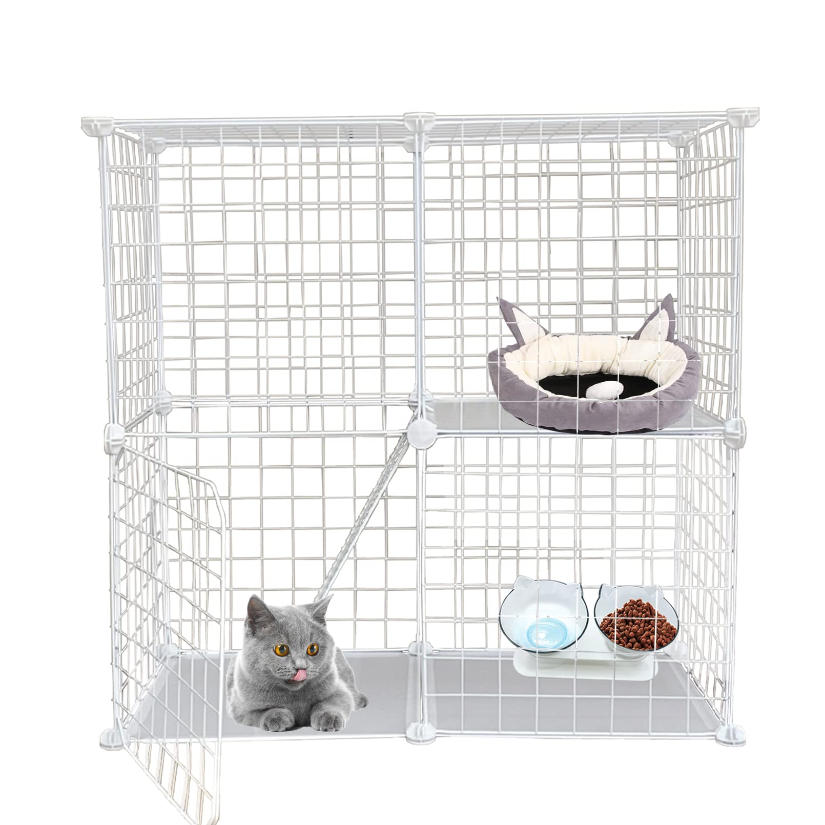 MUYG 2-Tier DIY Cat Cage front view shows spacious indoor play area for safe pets