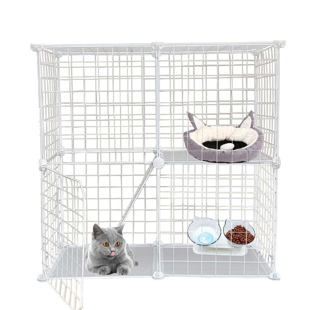 MUYG 2-Tier DIY Cat Cage front view shows spacious indoor play area for safe pets