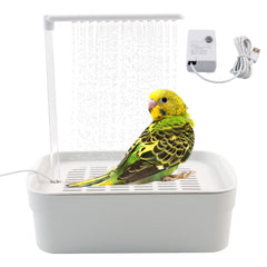 MUYG automatic-bird-shower-pump in action, circulating water for cage bathing.
