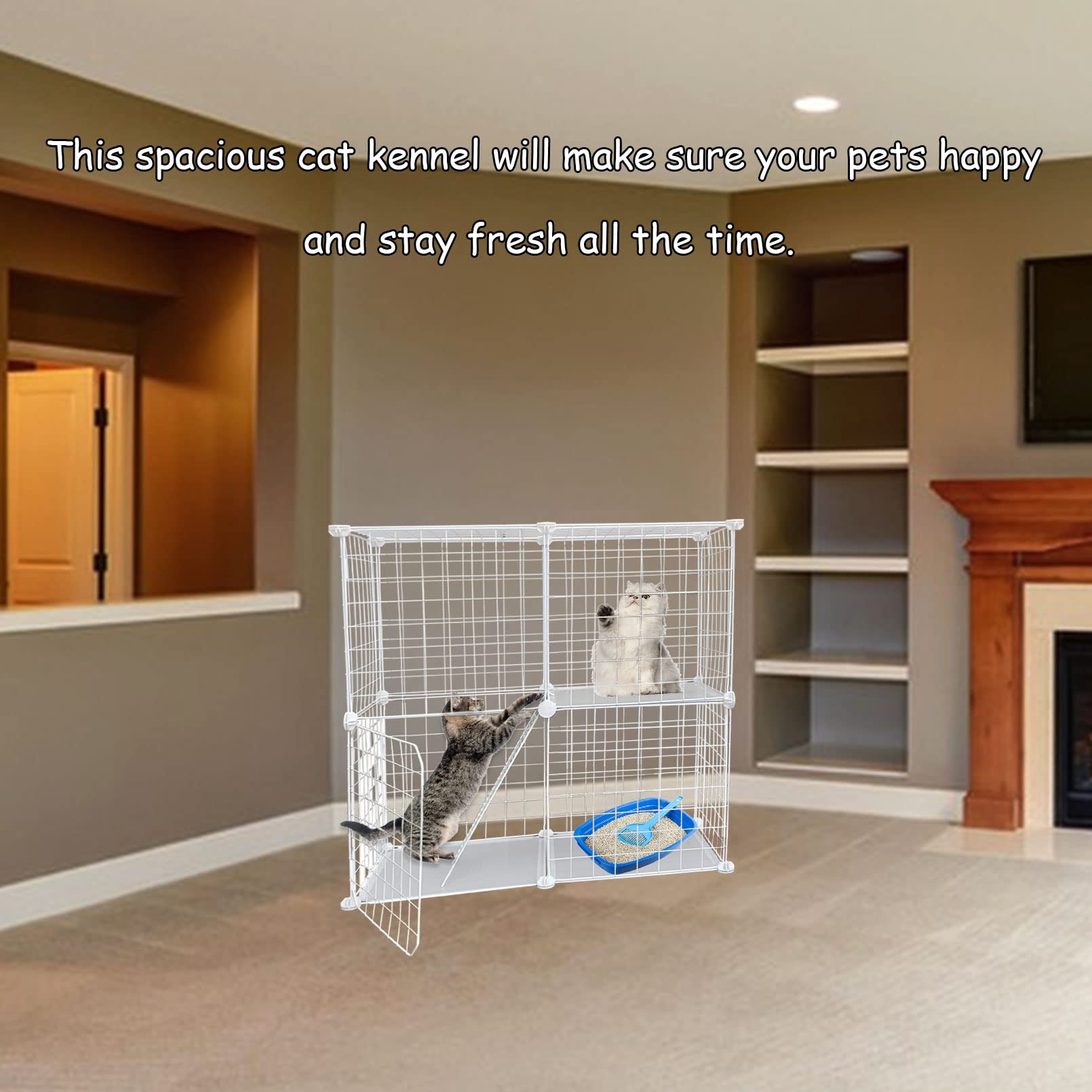 MUYG portable white cat cage demonstrates lightweight, collapsible design for space-saving setup.