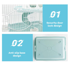 MUYG cage includes water bottle, house, and wheel for immediate setup
