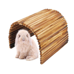 MUYG large bunny wooden hideout bridge assembled in a cage for exploration and chewing.
