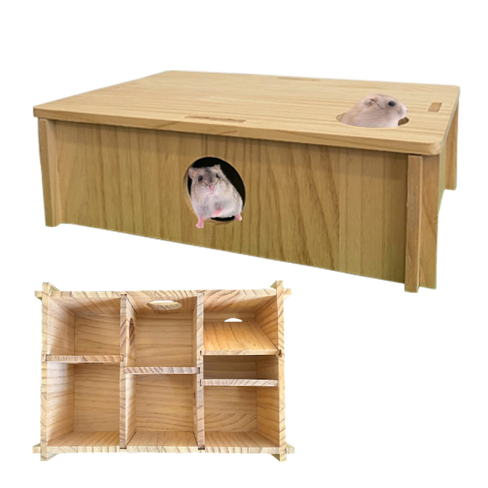 MUYG multi room hamster hideout assembly view highlighting modular wood maze for interactive play.