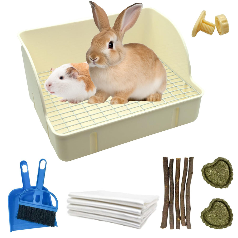 MUUG rabbit litter box white front view highlights spill-proof design for tidy cages
