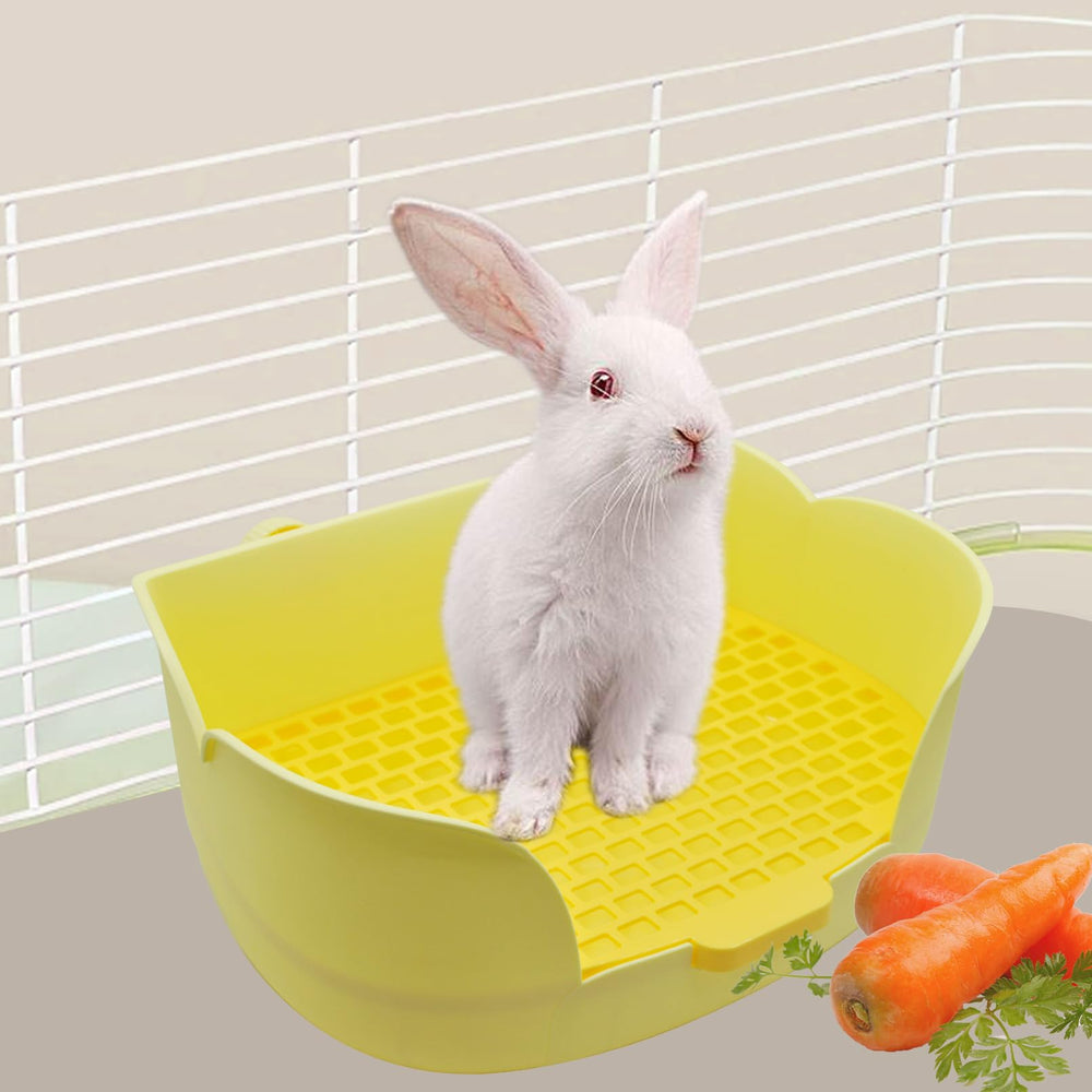 MUYG rabbit litter box yellow multi-pet usage fits rabbits, guinea pigs, chinchillas