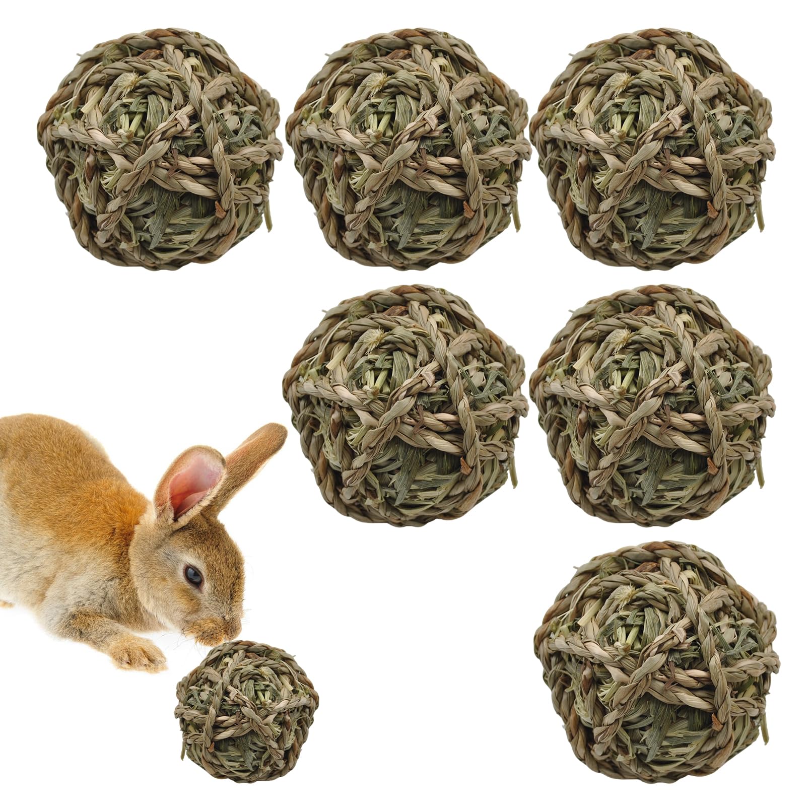 MUYG rabbit Timothy grass ball front view, natural chew toy.