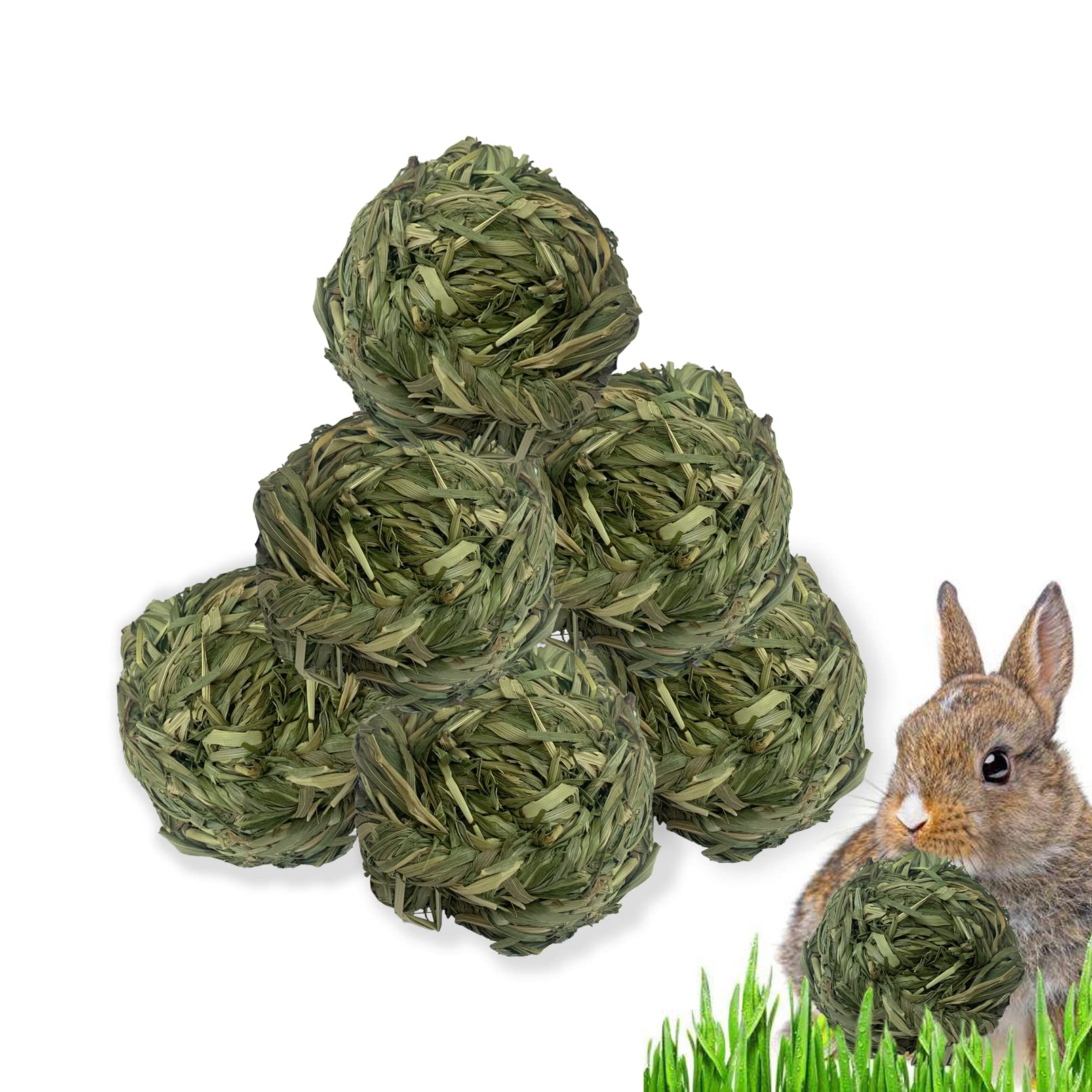 MUYG timothy grass ball closeup — natural chew toy promoting dental health for small pets