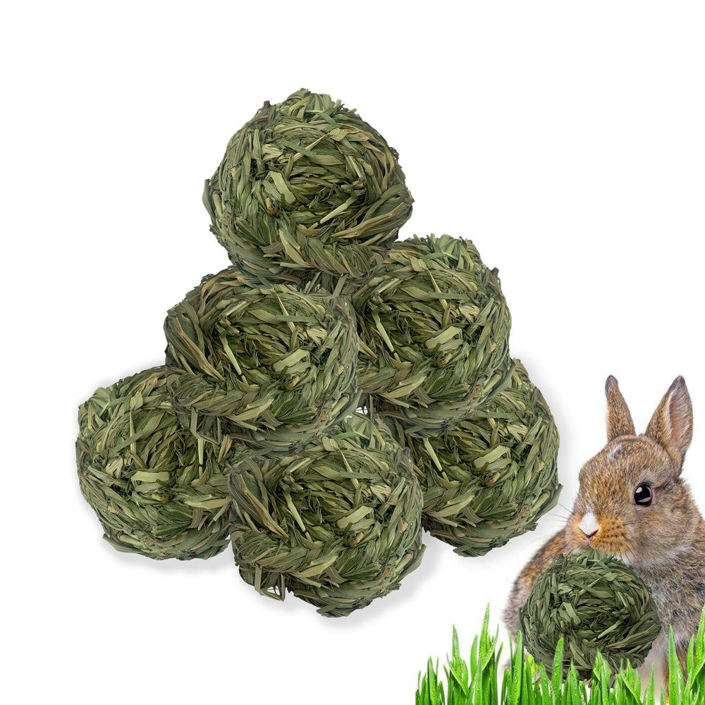 MUYG timothy grass ball closeup — natural chew toy promoting dental health for small pets