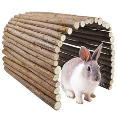 MUYG wooden bridge for rabbits wide shot showing enrichment in a large habitat.