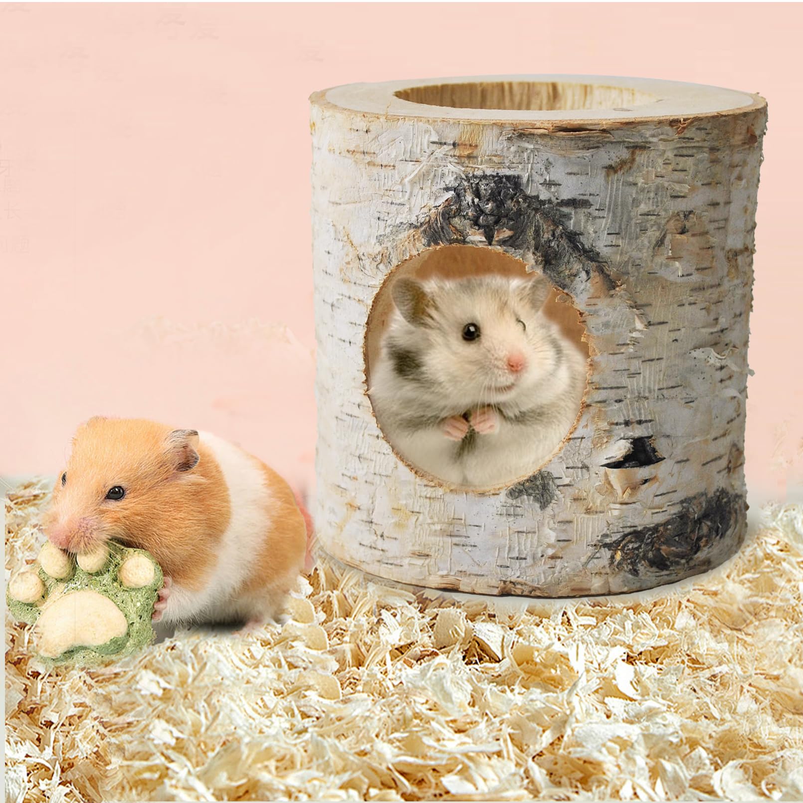 MUUG wooden hamster tunnel rough texture action emphasizes gnawing instinct satisfaction.