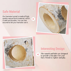 MUUG wooden hamster tunnel side hole closeup reveals textured chew-friendly surface.