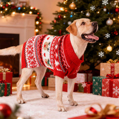 MuYaoPet Christmas dog sweater on model highlights festive patterns and warmth.