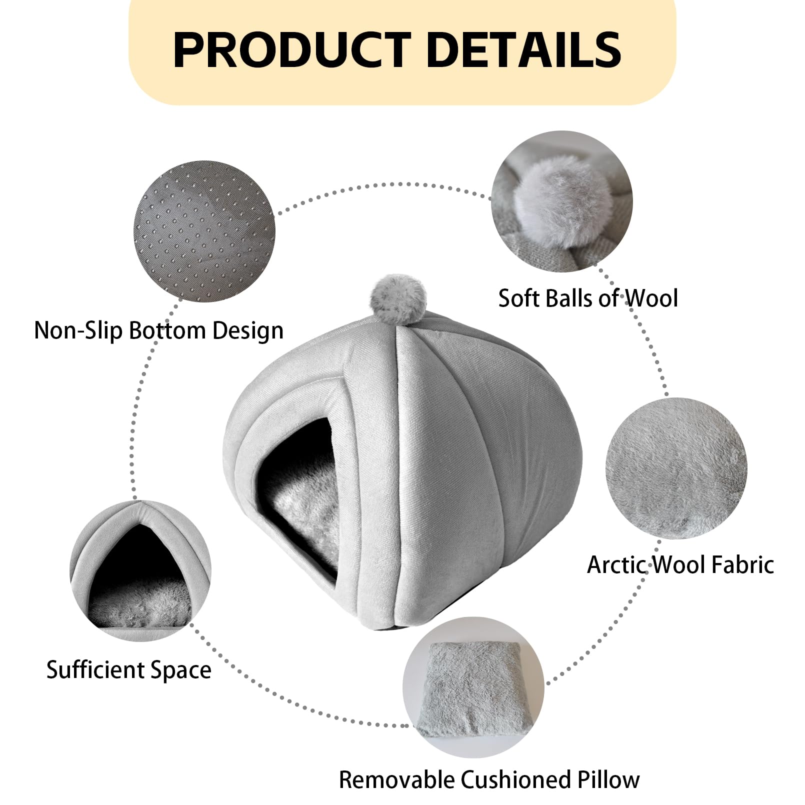 MUYG cat cave bed removable washable cushion for easy cleaning