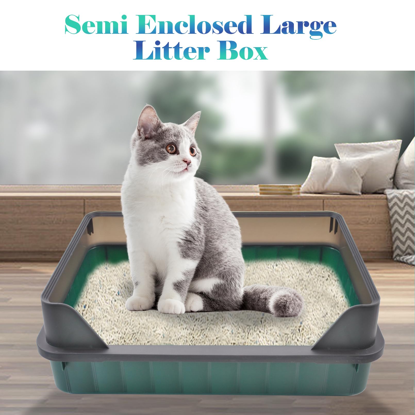 MUYG anti-splash litter box keeps floors cleaner in green