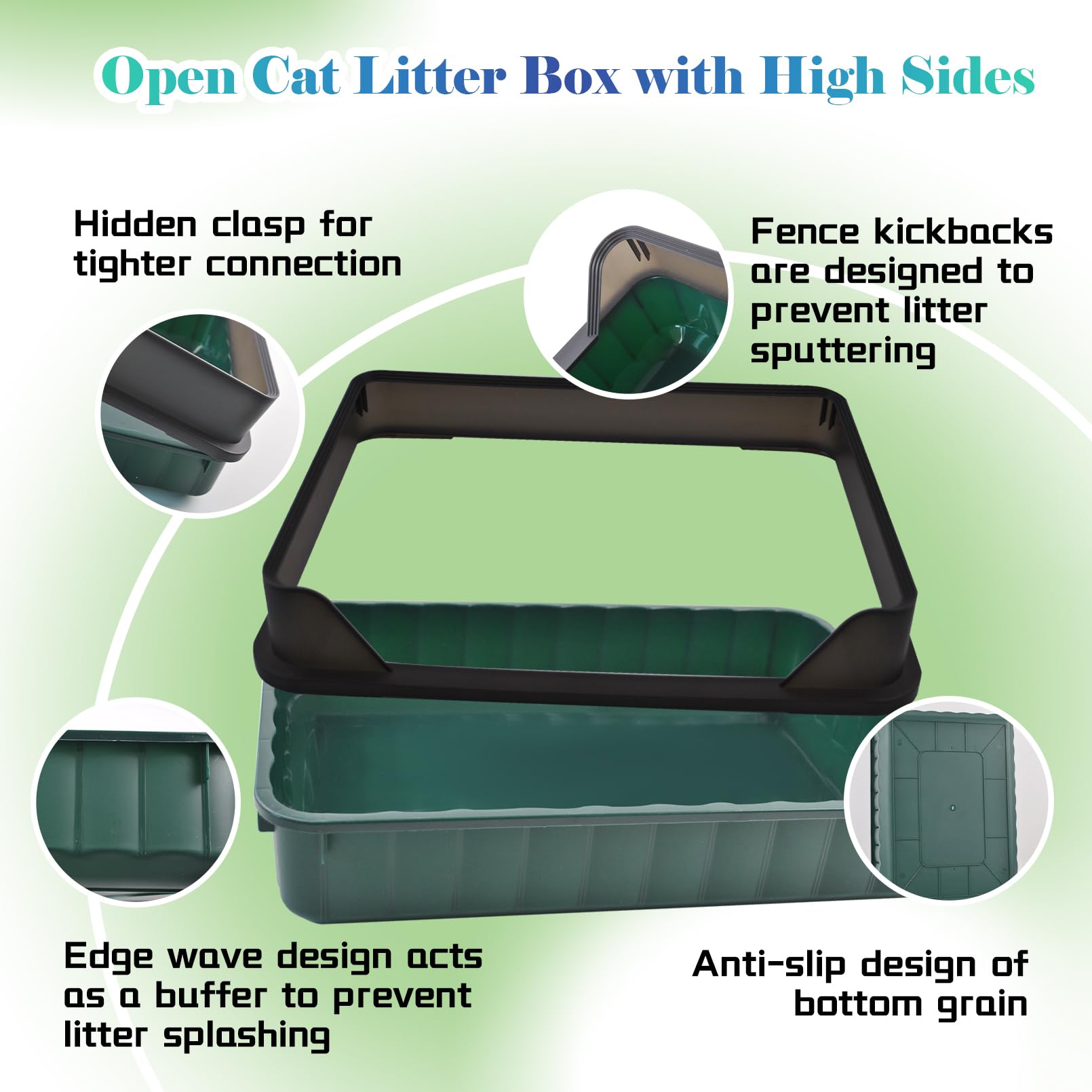 MUYG litter box includes detachable scoop for easy cleanup in green