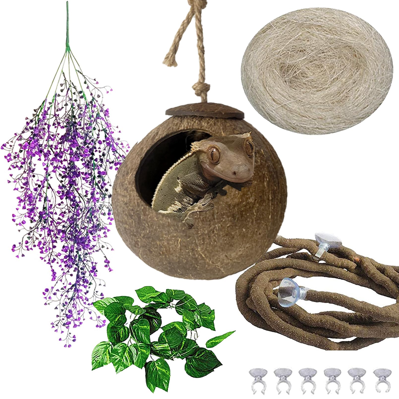 MUYG coconut hide for reptiles provides natural shelter and climbing enrichment.