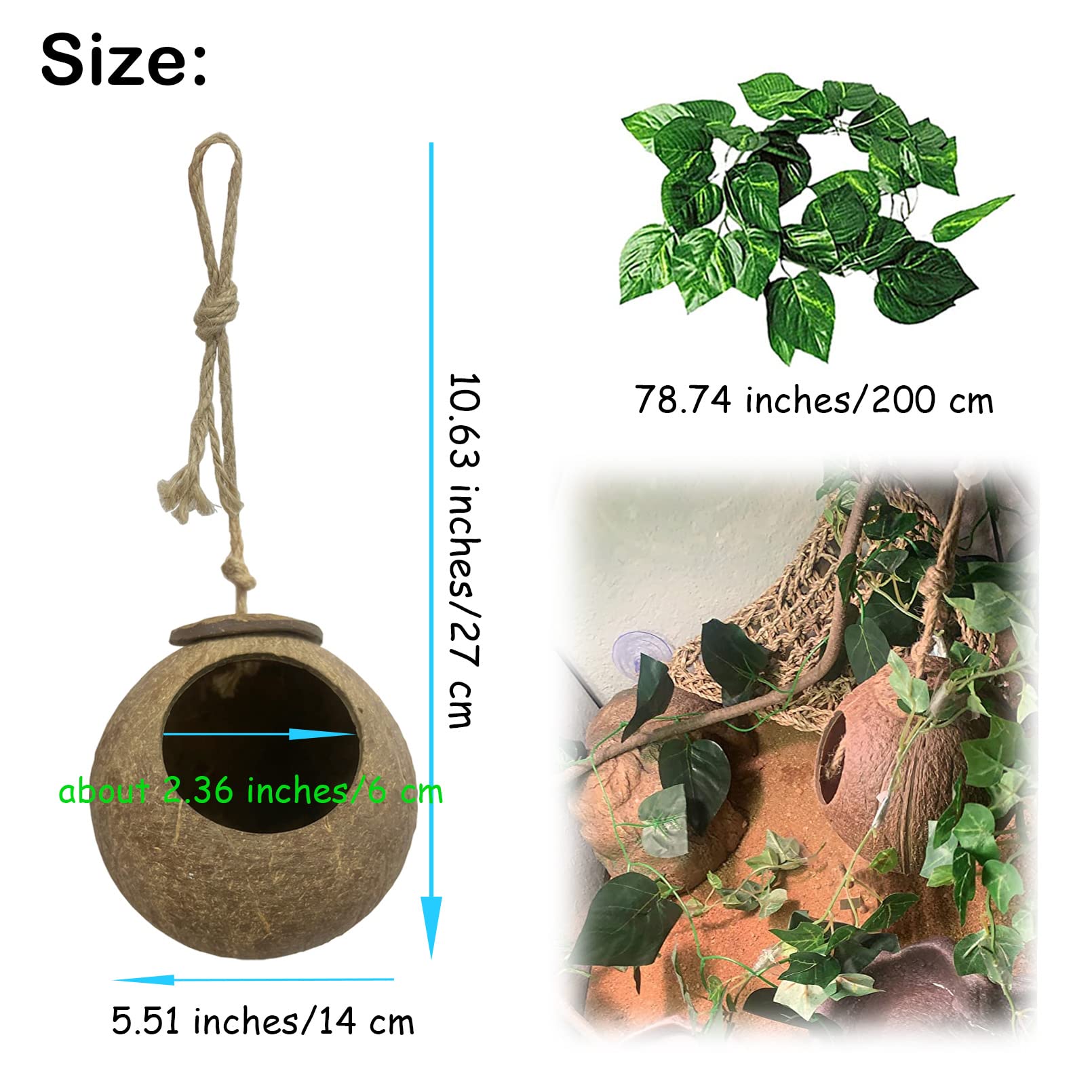 MUYG coconut hut 27x14 cm fits compact terrariums and hides for small reptiles.