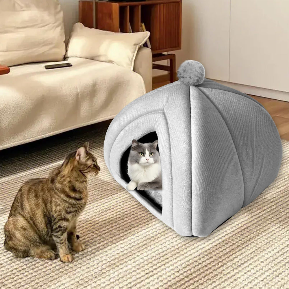 MUYG gray dome bed shows breathable enclosure for cozy naps