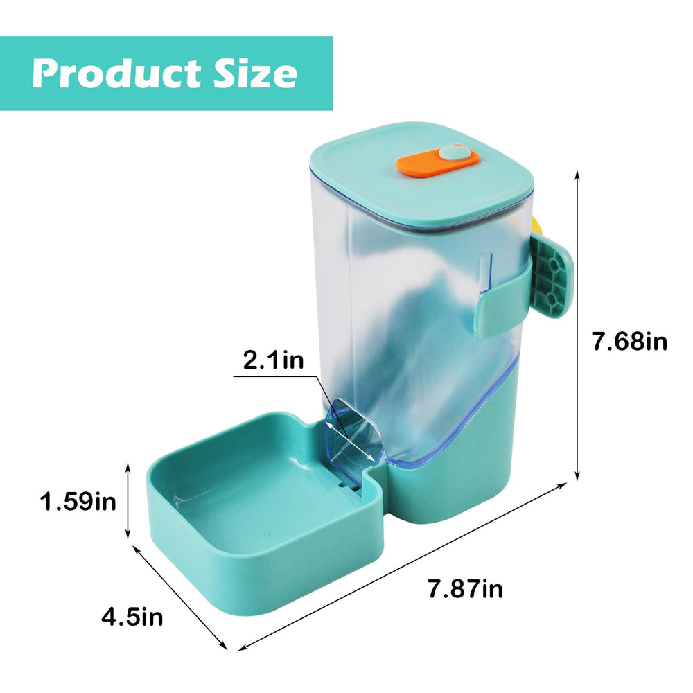 MUYG hanging rabbit feeder 35oz capacity close-up shows easy-fill top lid for quick refills