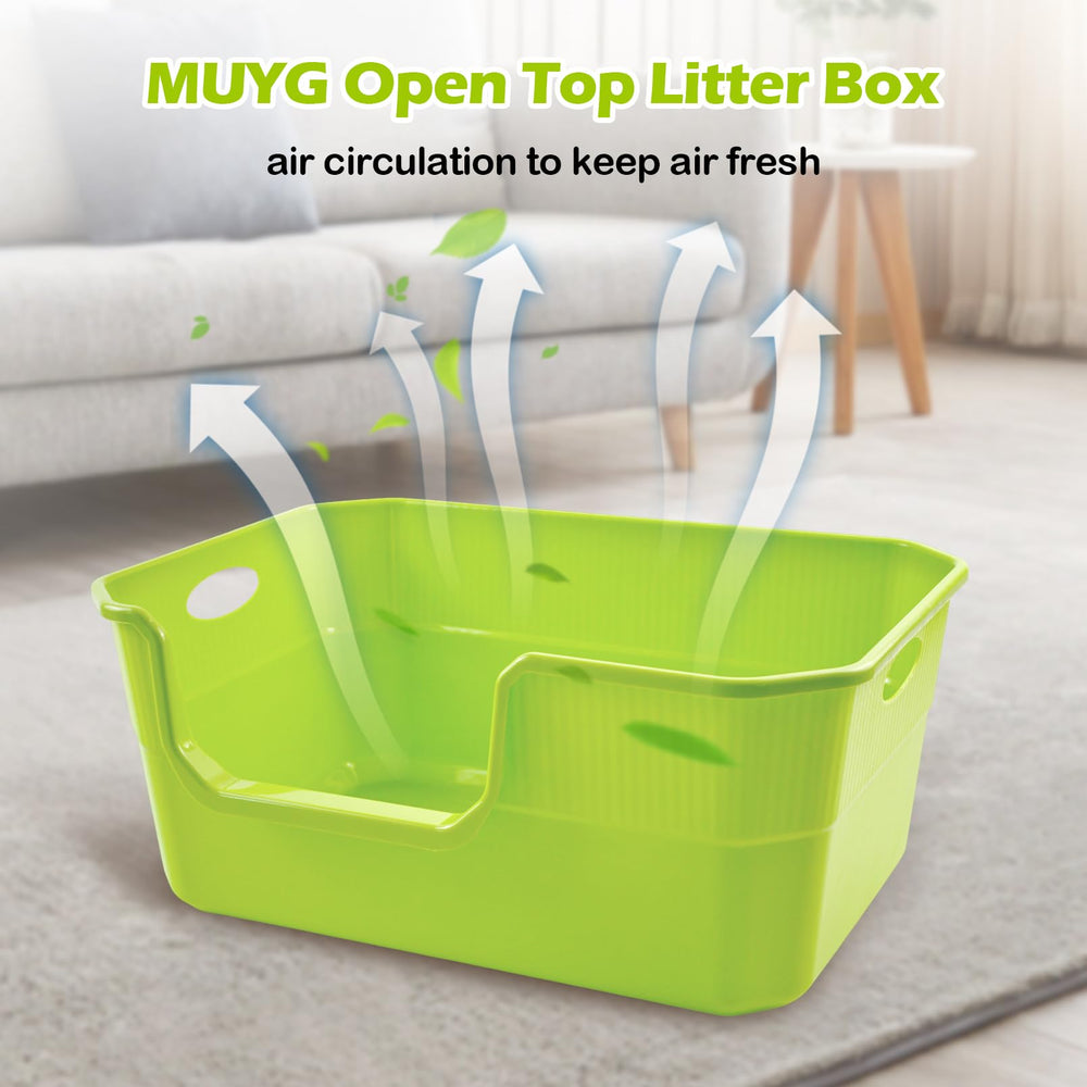 MUYG high-sides litter tray stands 8.3 inches tall to contain litter.