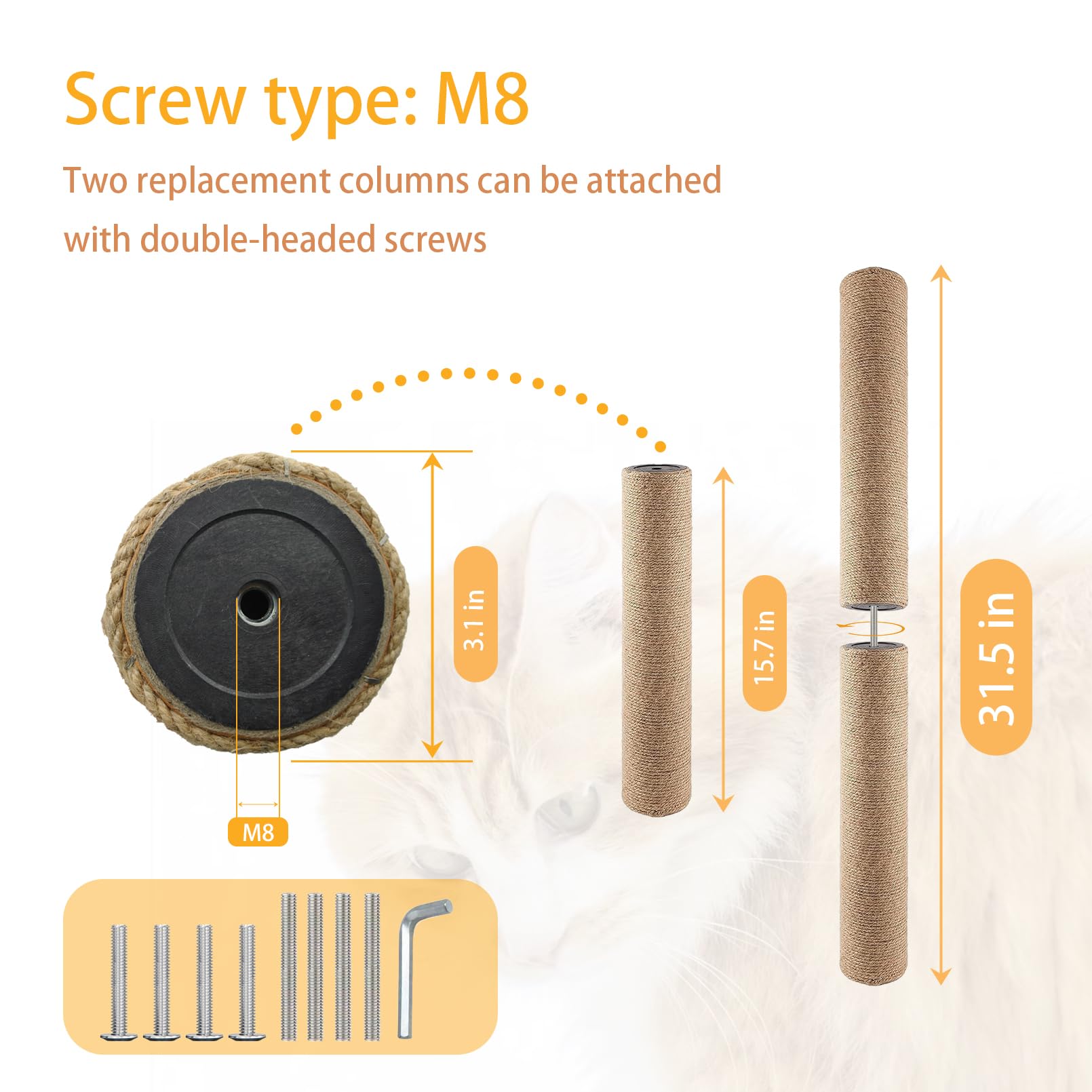 MUYG natural jute pole replacement, strengthens claws while cats play