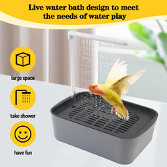 MUYG parrot shower fountain setup image shows USB powered installation