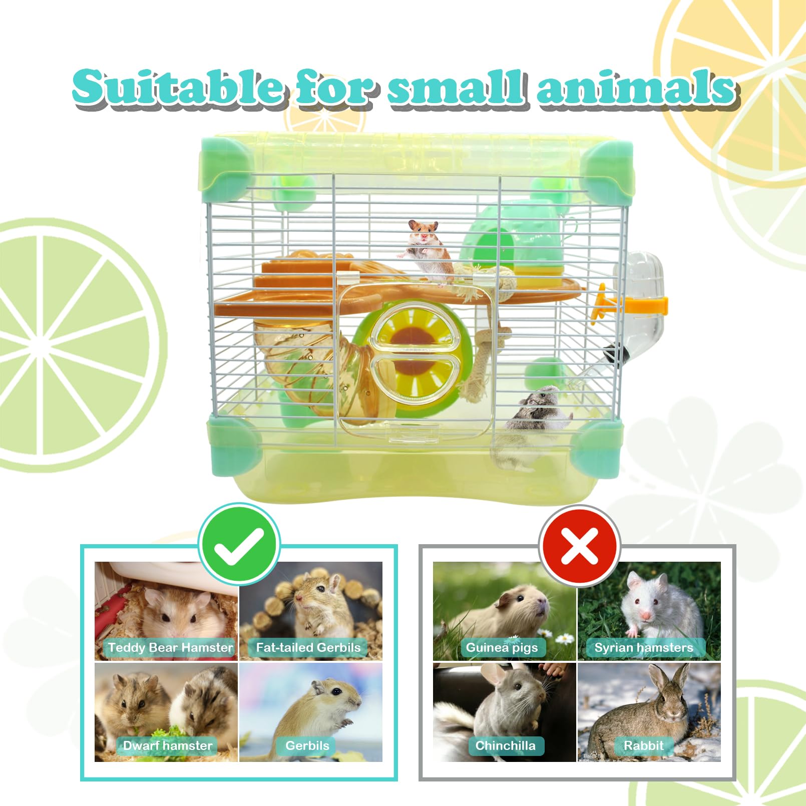 MUYG yellow two-layer cage adds cheerful style for small pets.