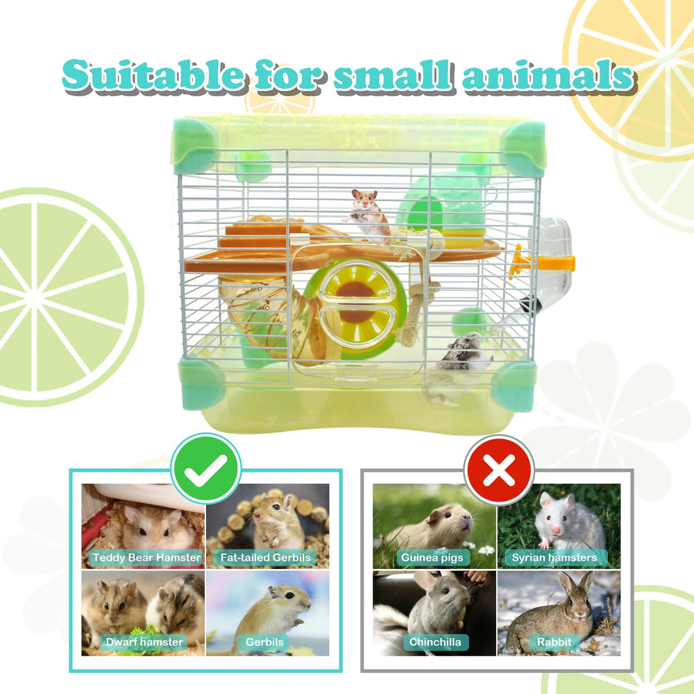 MUYG yellow two-layer cage adds cheerful style for small pets.