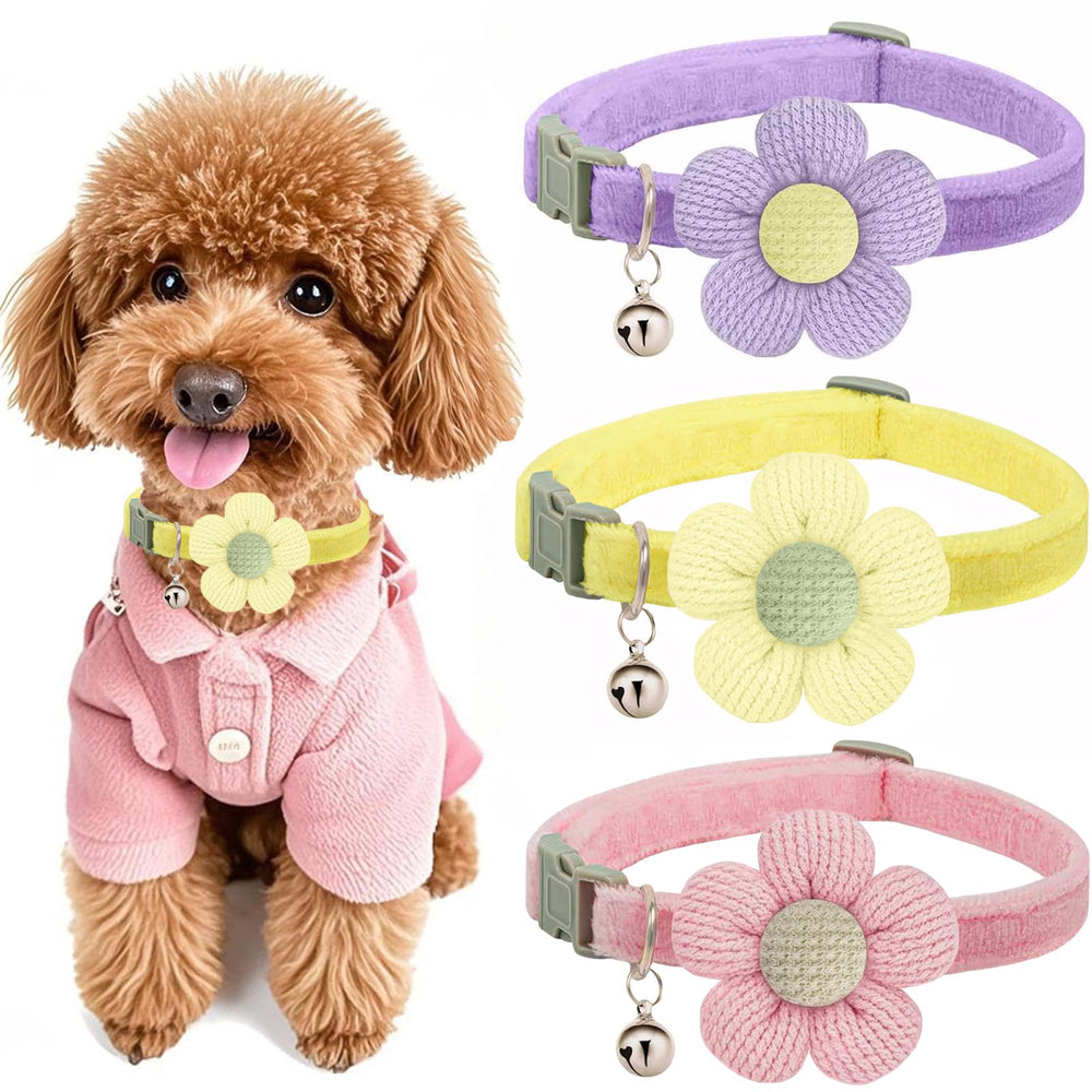 MUZIEBA small dog collar with pink flower for daily wear.