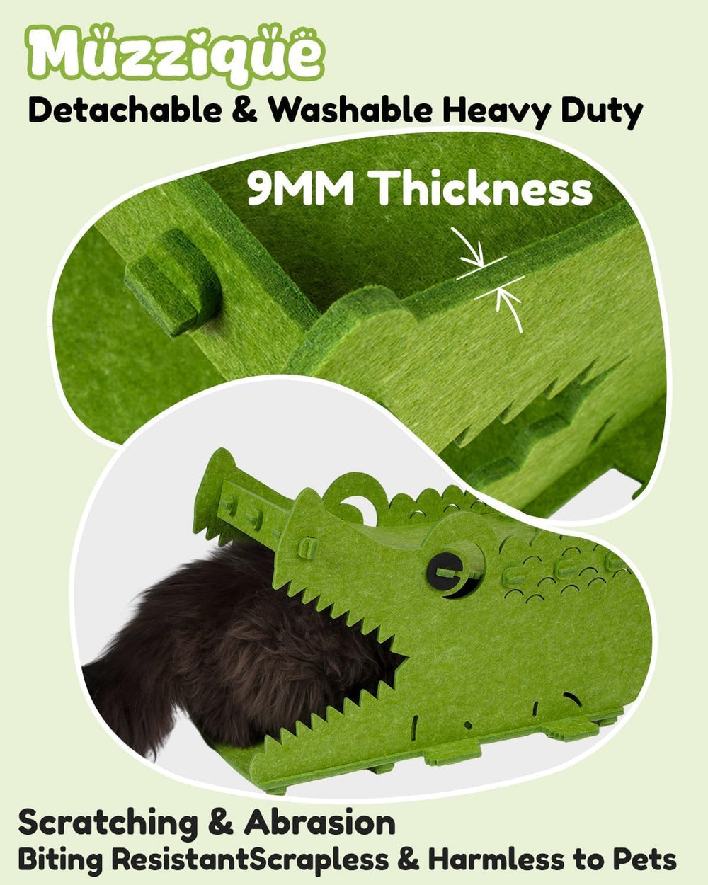 Muzzique Cat Bed House washable high-density felt demonstrates easy cleaning and long-lasting durability.