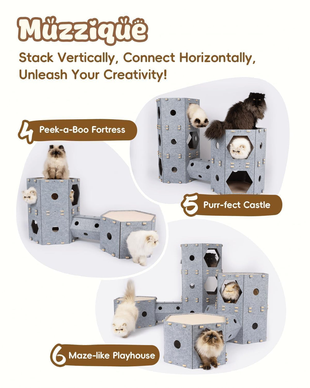 Muzzique cat house kitten-cave-peekwindows sparks curiosity with peek windows for interactive play.