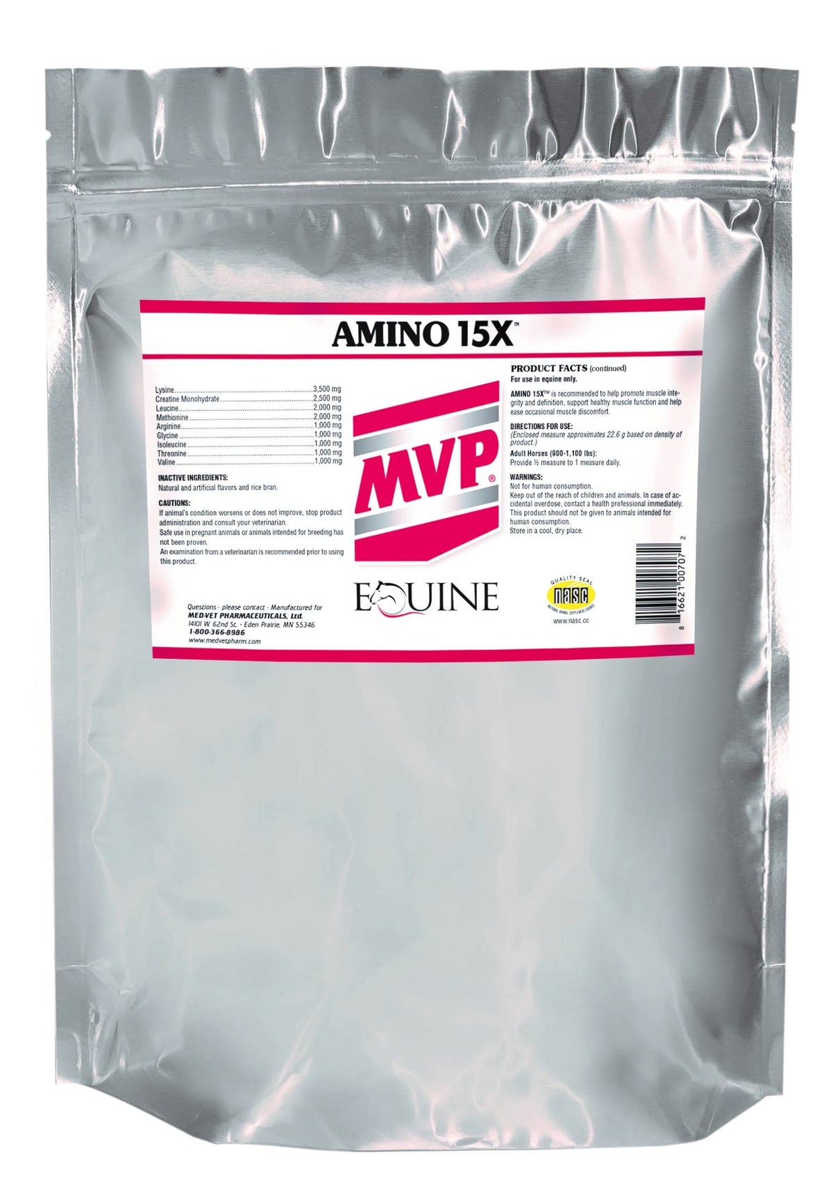 MVP Amino 15X bottle front view signaling convenient muscle support for horses
