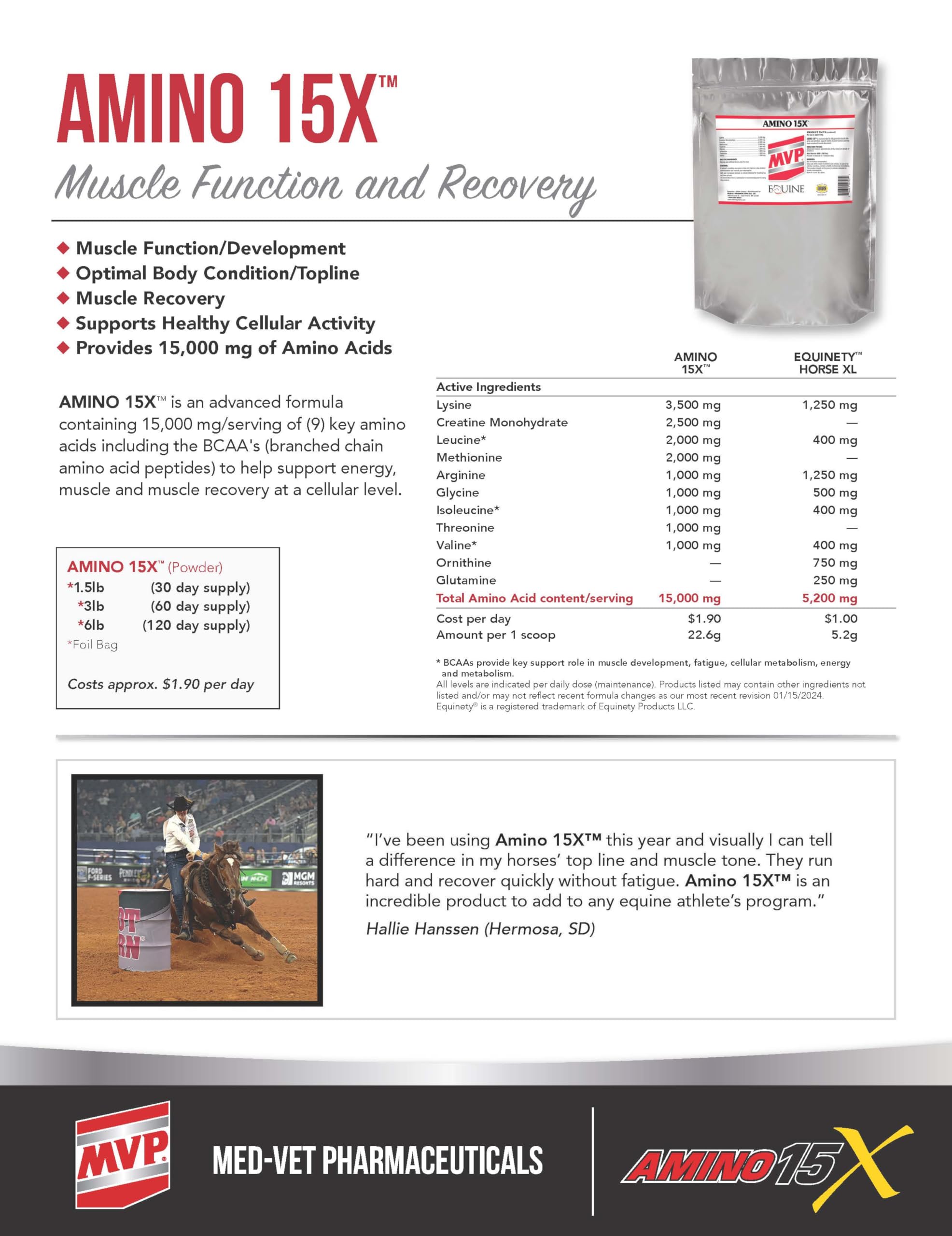 MVP Amino 15X measuring scoop enables precise daily dosing for recovery