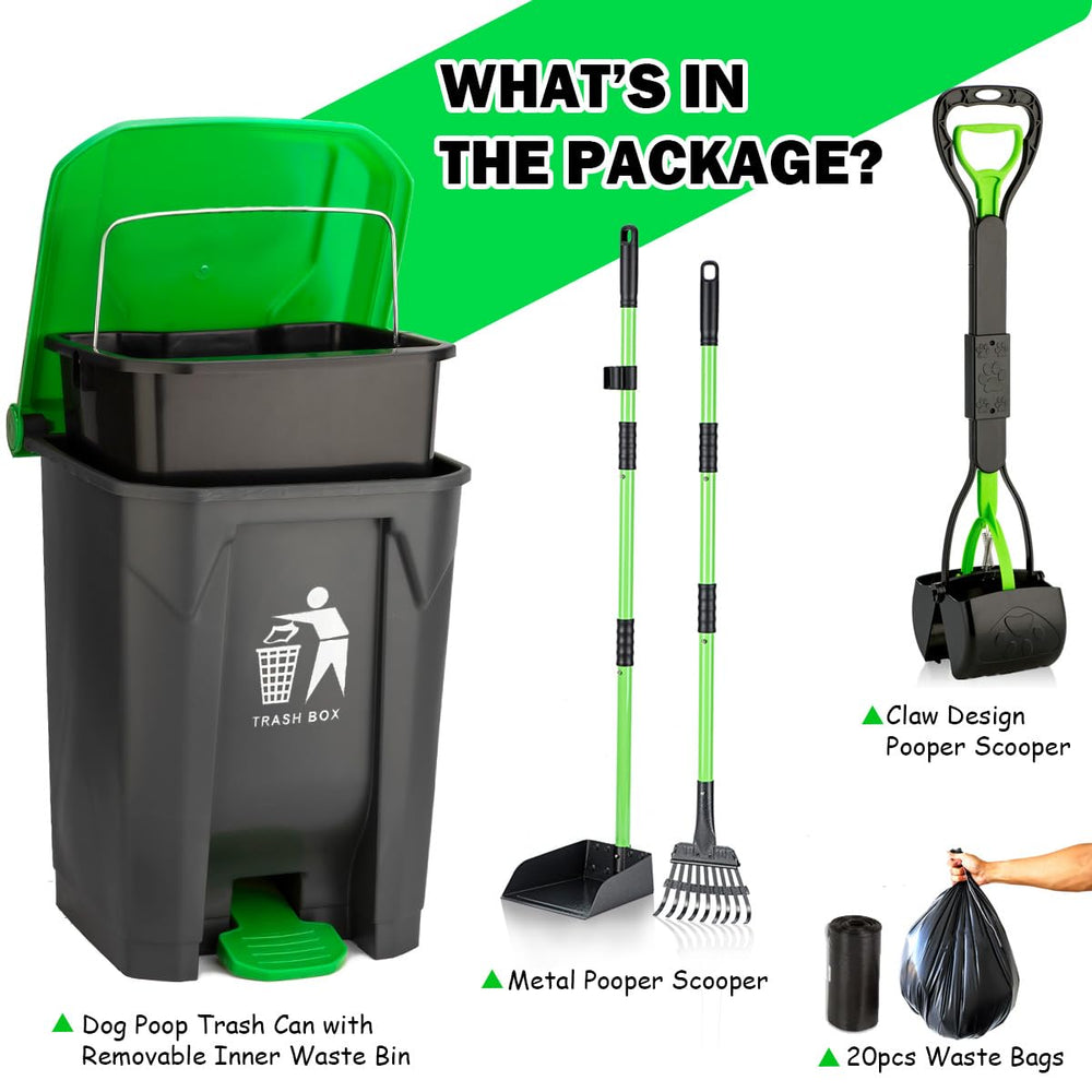 MXF metal tray and rake with 38-inch reach for quick cleanup.