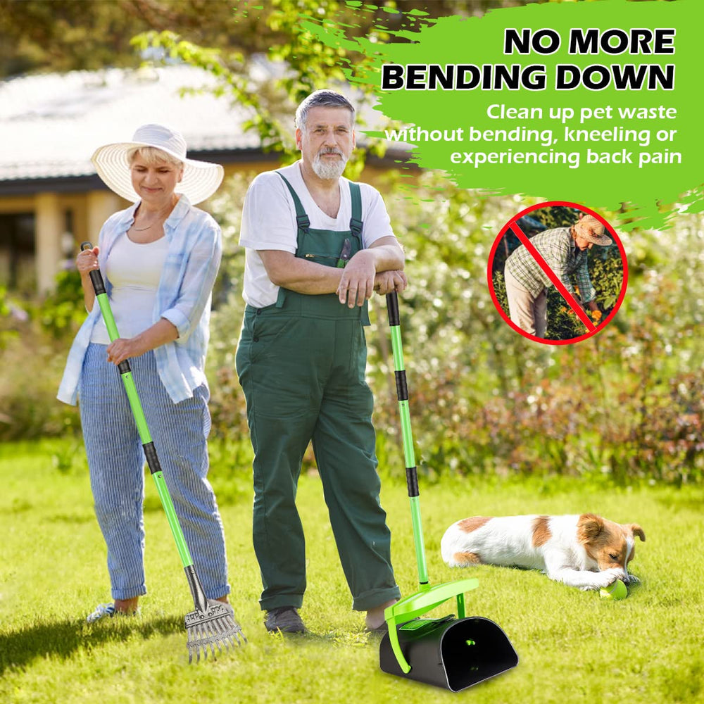 MXF Pooper Scooper rotating bin in action reduces bending during cleanup