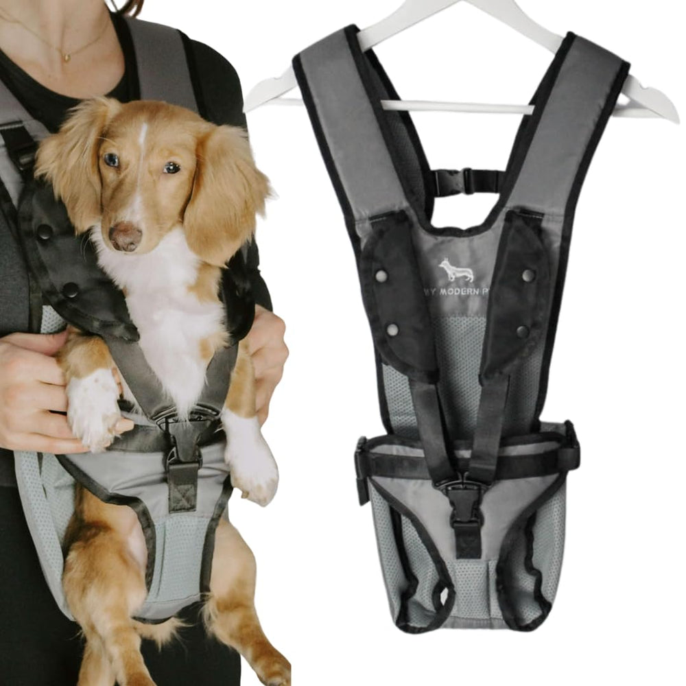 My Modern Pet dog carrier backpack front view shows secure fit for small dogs